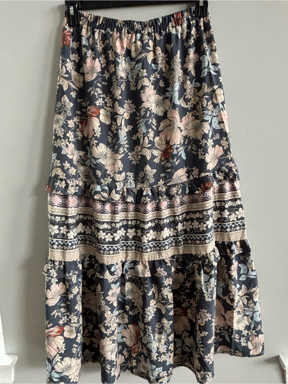 Sienna Sky LARGE Navy Floral Tiered Maxi Skirt Boho Cottagecore Prairie - Picture 4 of 9